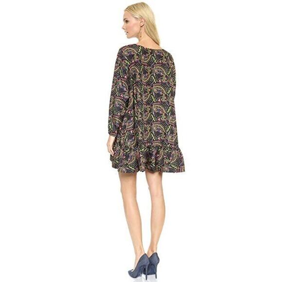 CYNTHIA ROWLEY Sz 0 XS Black Floral Ruffle Hem Swing Flounce Dress - Picture 11 of 13